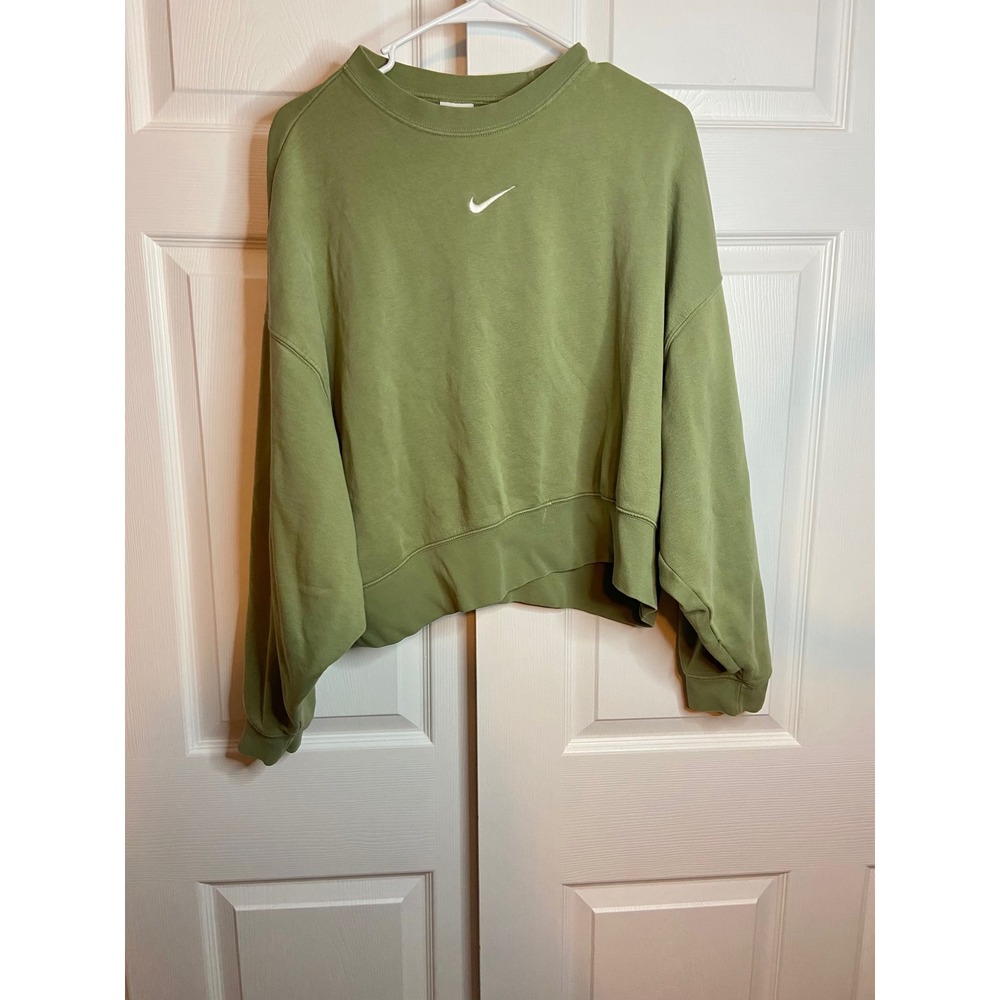 Nike Sportswear Essential Oversized Cropped Fleece Crewneck Sweatshirt Green M